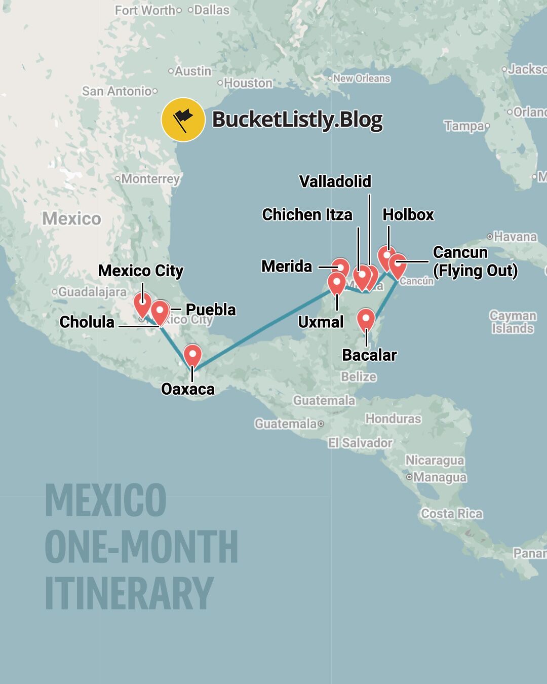 Map of this One-Month Mexico Itinerary