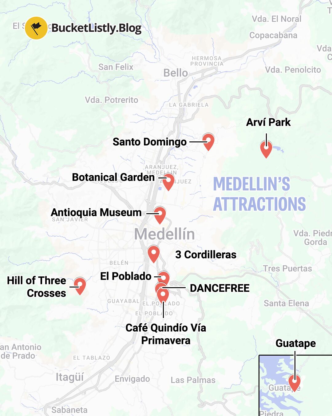 Map of Medellin's Attractions