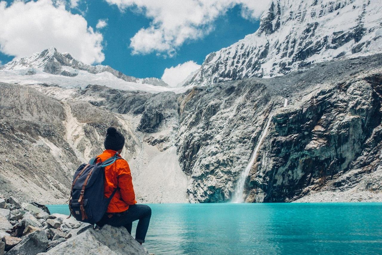 A person wearing wool beanine at Laguna 69 in Huaraz, Peru, South America