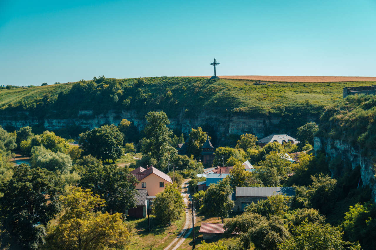 The path in Smotrytsky Canyon that leads to the Cross and the Monument of the 7 Cultures in Kamianets-Podilskyi, Ukraine.