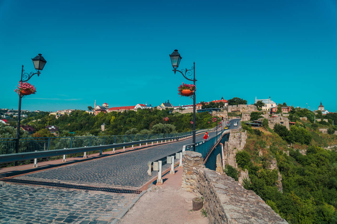 The Castle Bridge to Kamianets-Podilskyi Castle in Ukraine