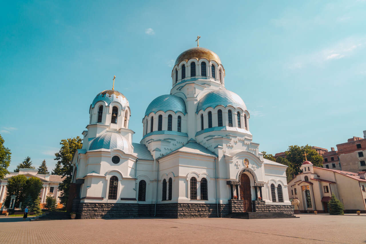 Alexander Nevsky Cathedral in the New Town of Kamianets-Podilskyi, Ukraine.