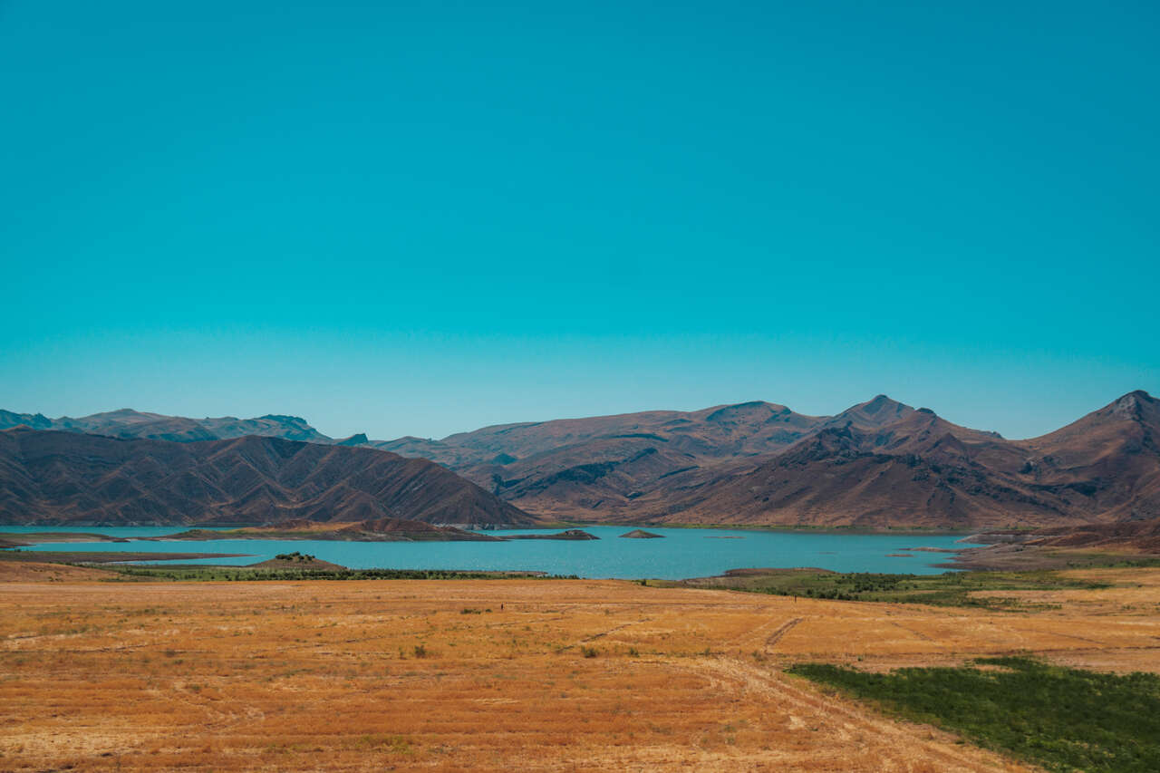 The Heydar Aliyev Water Reservoir from the road in Nakhchivan, Azerbaijan.