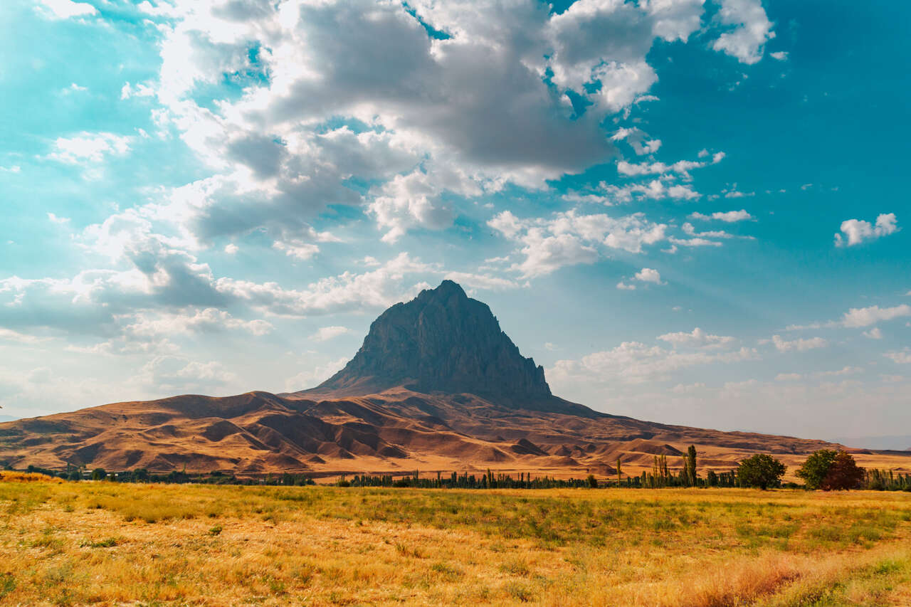 Clouds floating above a mountain peak in Nakhchivan, Azerbaijan.