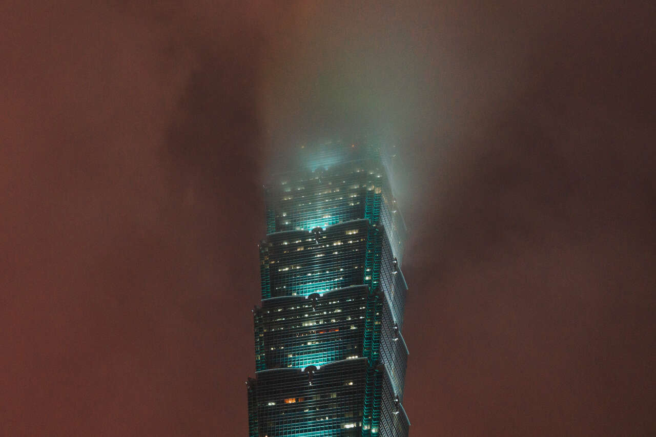 Clouds floating above Taipei 101 in Taiwan.