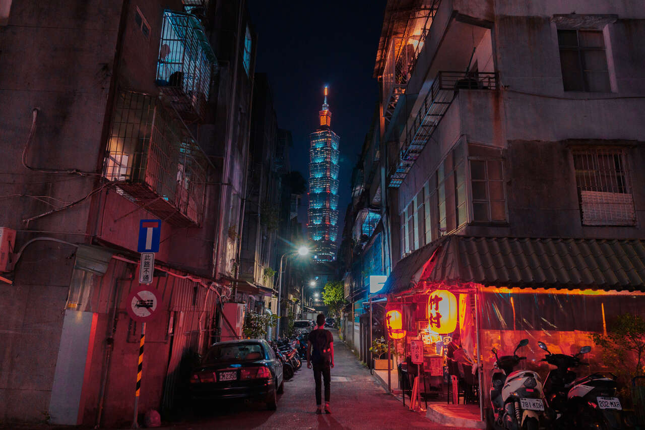 The best view of Taipei 101 from Lane 253 Songren Street in Taipei, Taiwan.