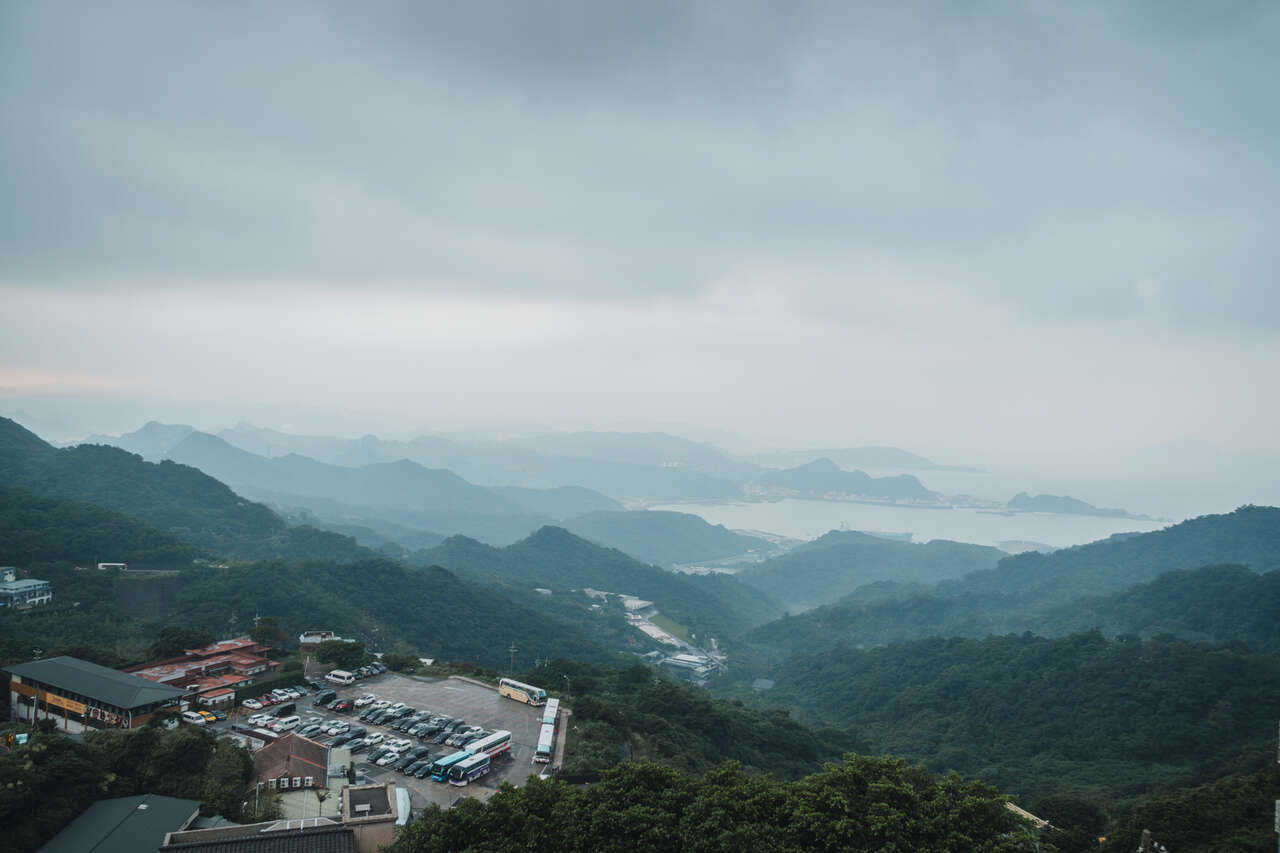 The view of the Northern Coast of Taiwan from Jiufen on a rainy day in Taiwan.