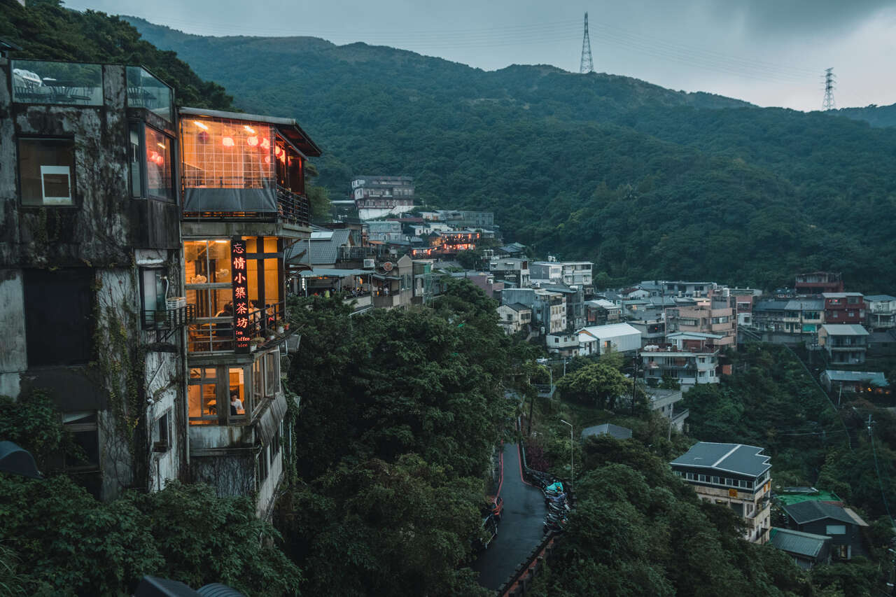 The view of Jiufen from Jiufen Old Town Street in Taiwan.