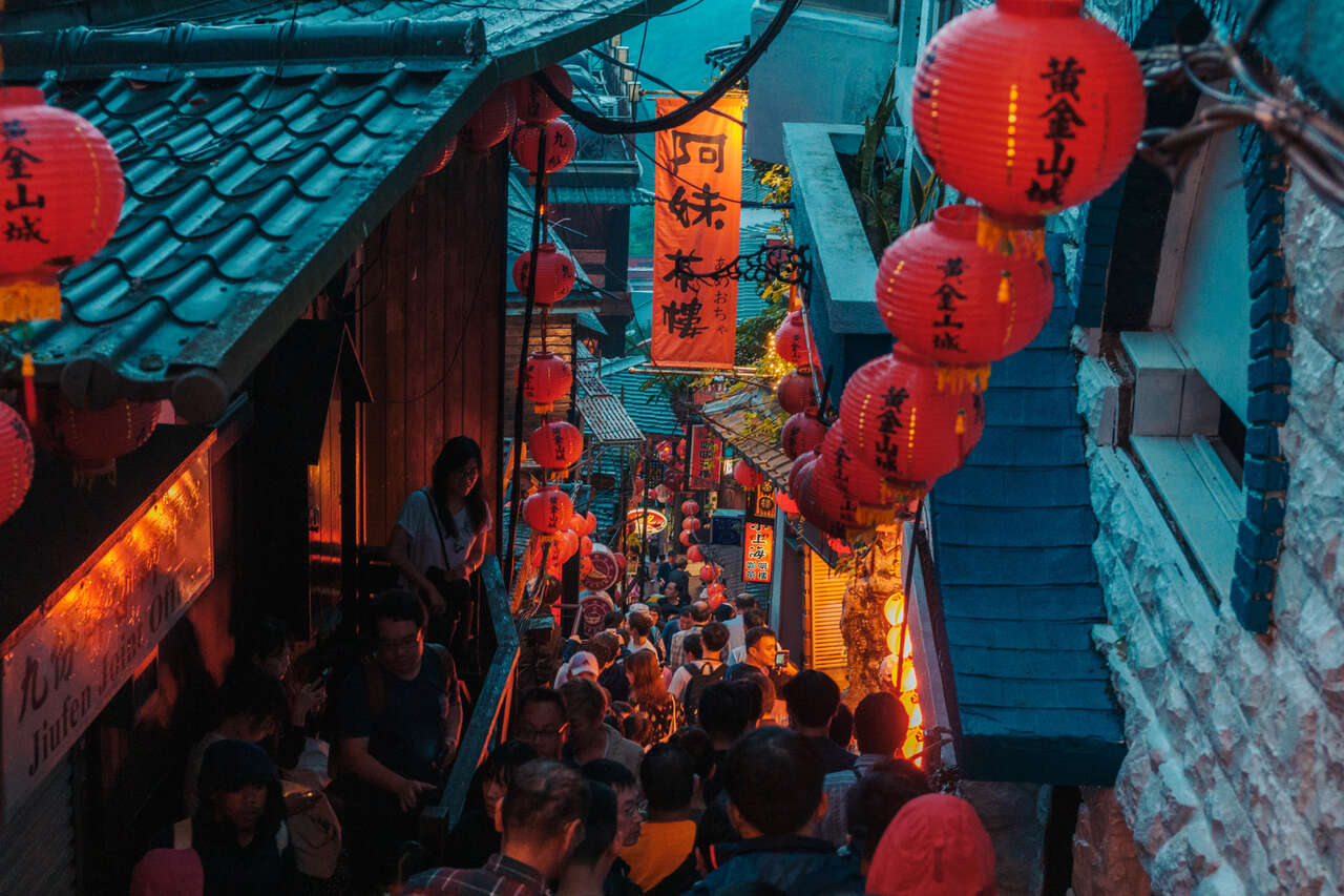 The crowded streets of Jiufen Old Town in Taiwan.