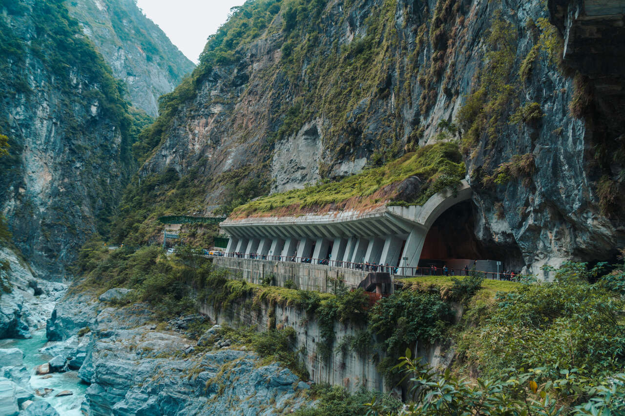 The architecture of the Tunnel of Nine Turns in Taroko, Taiwan.