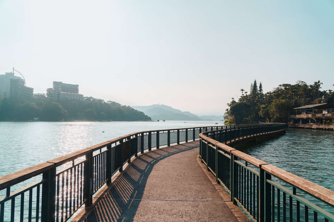 The bike path above the water at Sun Moon Lake in Taiwan.