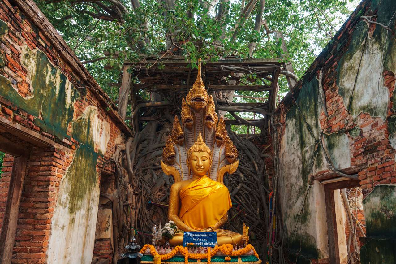 A Buddha image inside Wat Sang Kratai in Ang Thong.