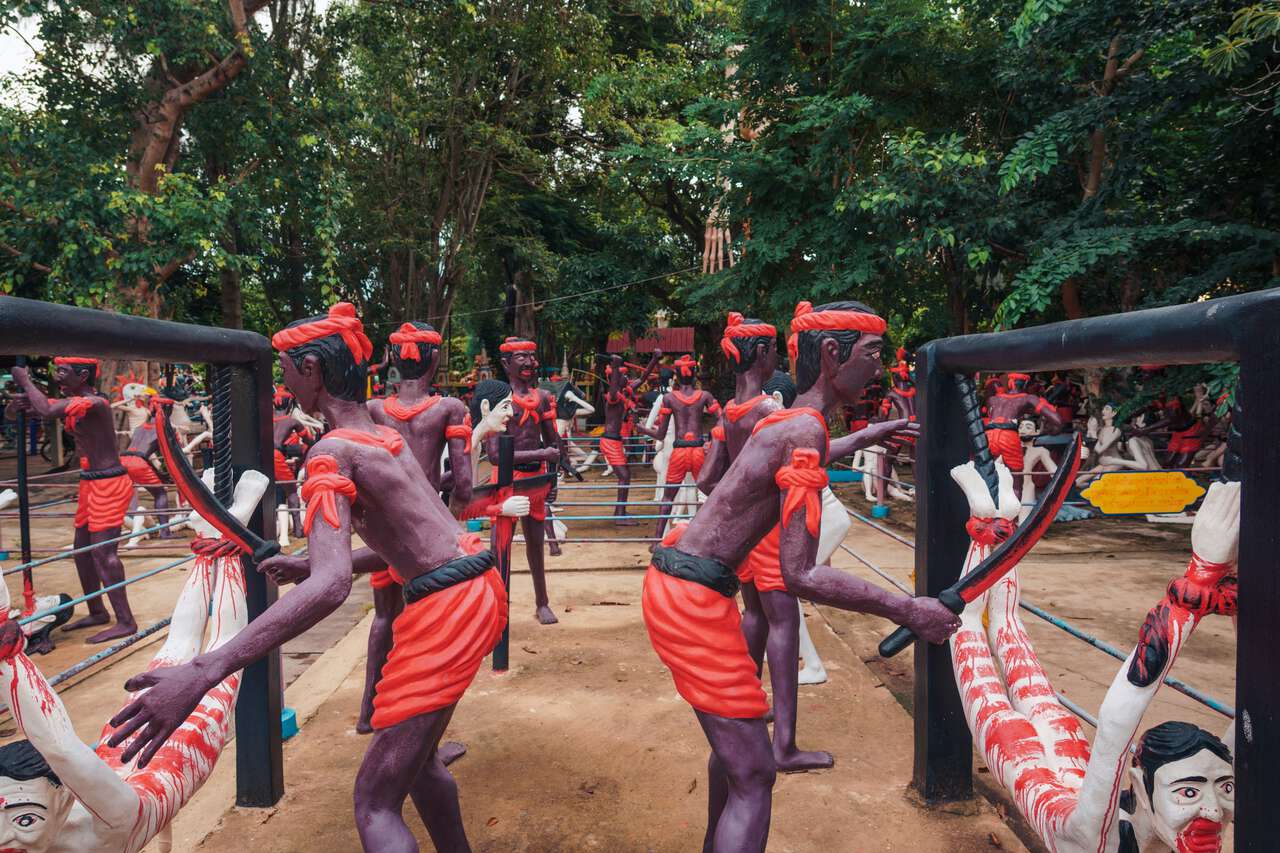 The statues depicting Buddhist hell at Wat Muang in Ang Thong