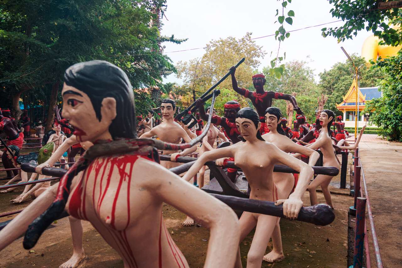 The statues depicting tortures in Buddhist hell at Wat Muang in Ang Thong