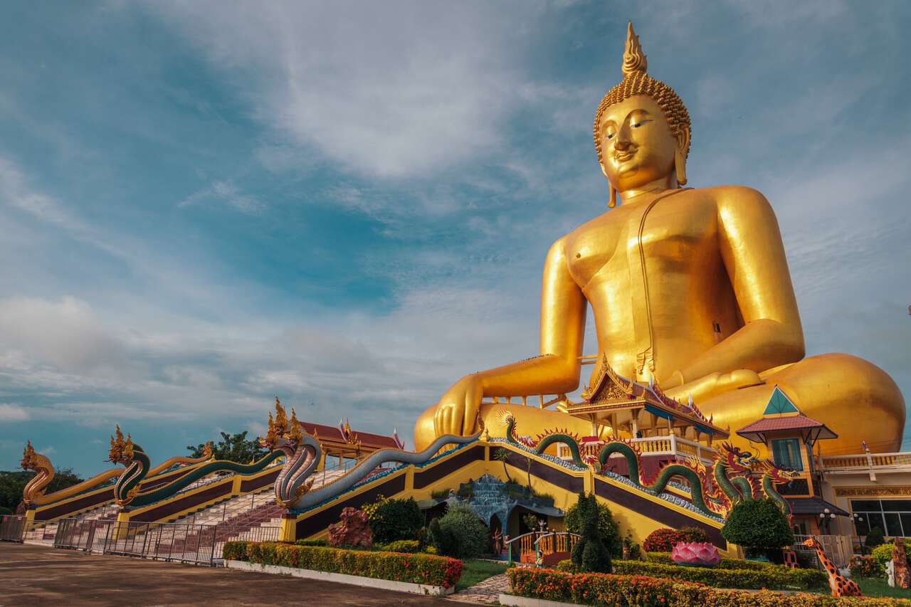 The Great Buddha of Thailand in Ang Thong from the ground