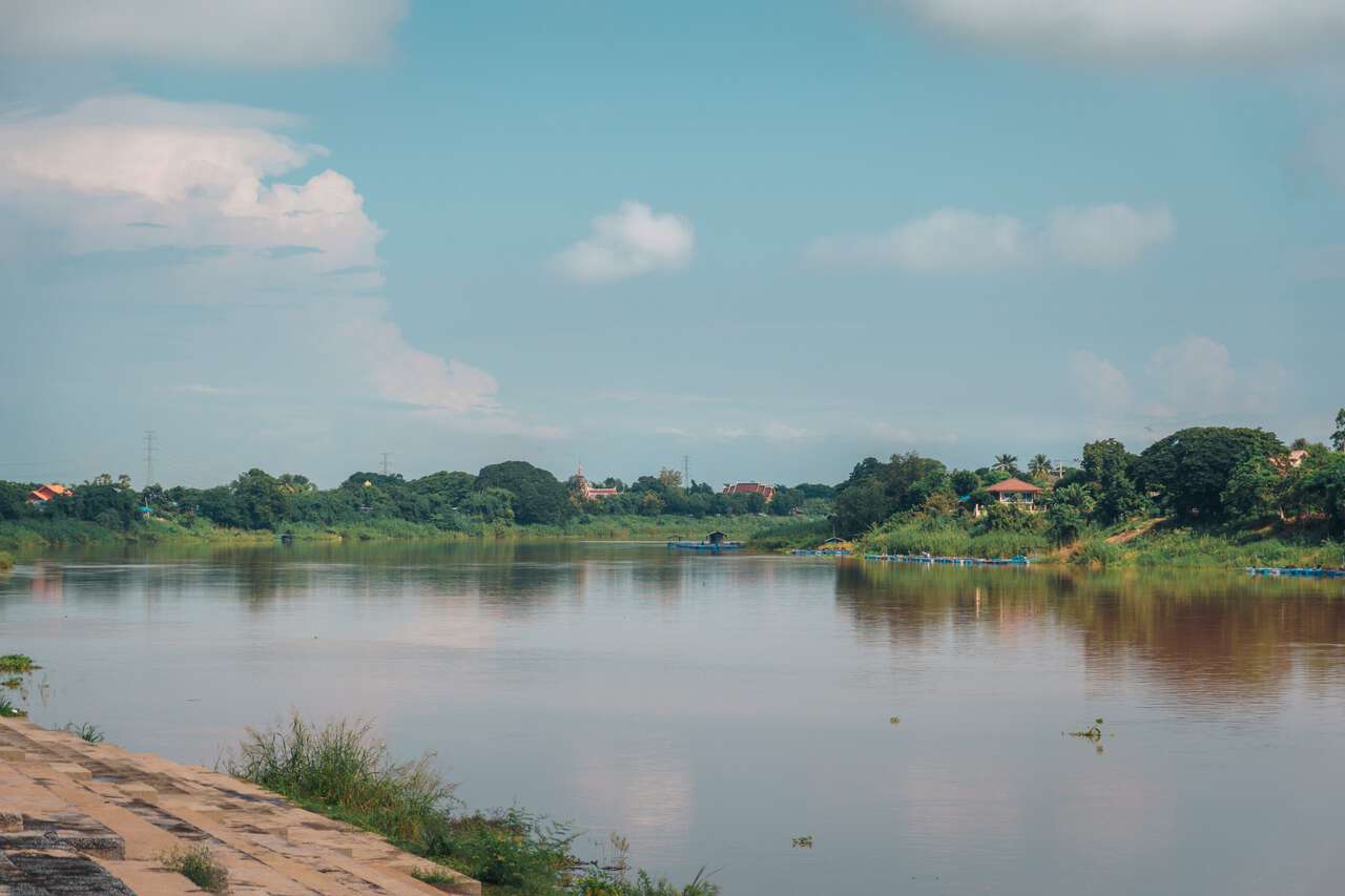 The view of Chao Praya River from Wat Chaiyo Worawihan in Ang Thong.