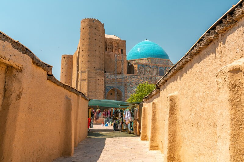 A path to Mausoleum of Khoja Ahmed Yasawi in Turkestan