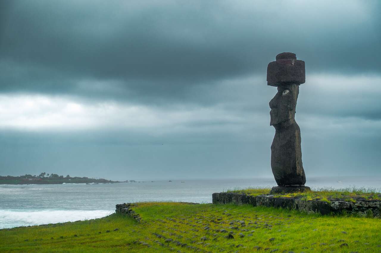 Moai statue with eyes in the Easter Island