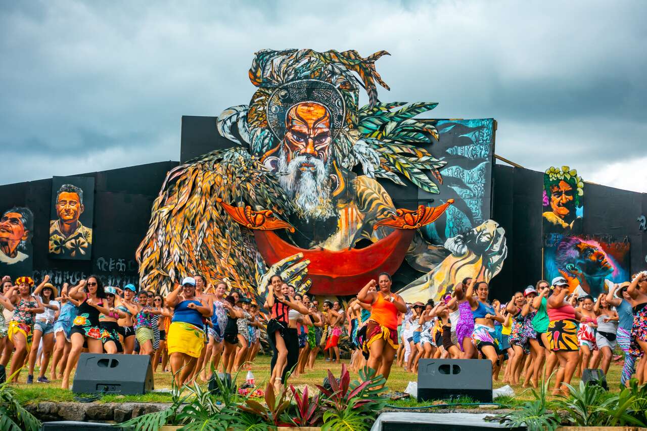 People celebrating Tapati Festival on the Easter Island