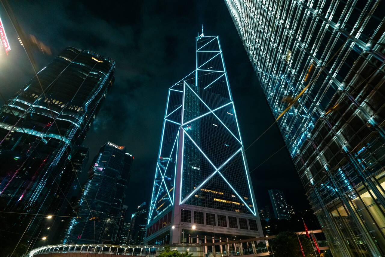 Bank of China skyscraper seen from a tram