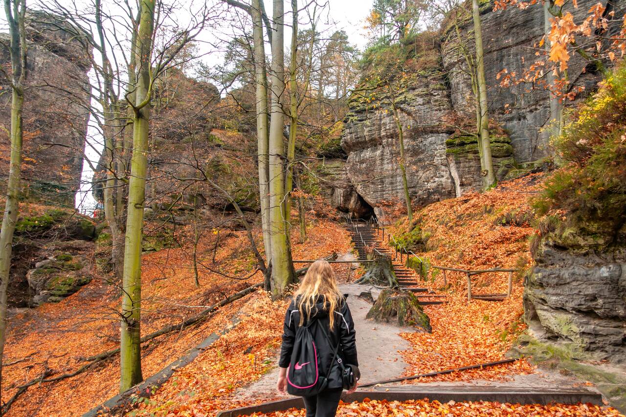 My friend walking in Bastei near Dresden
