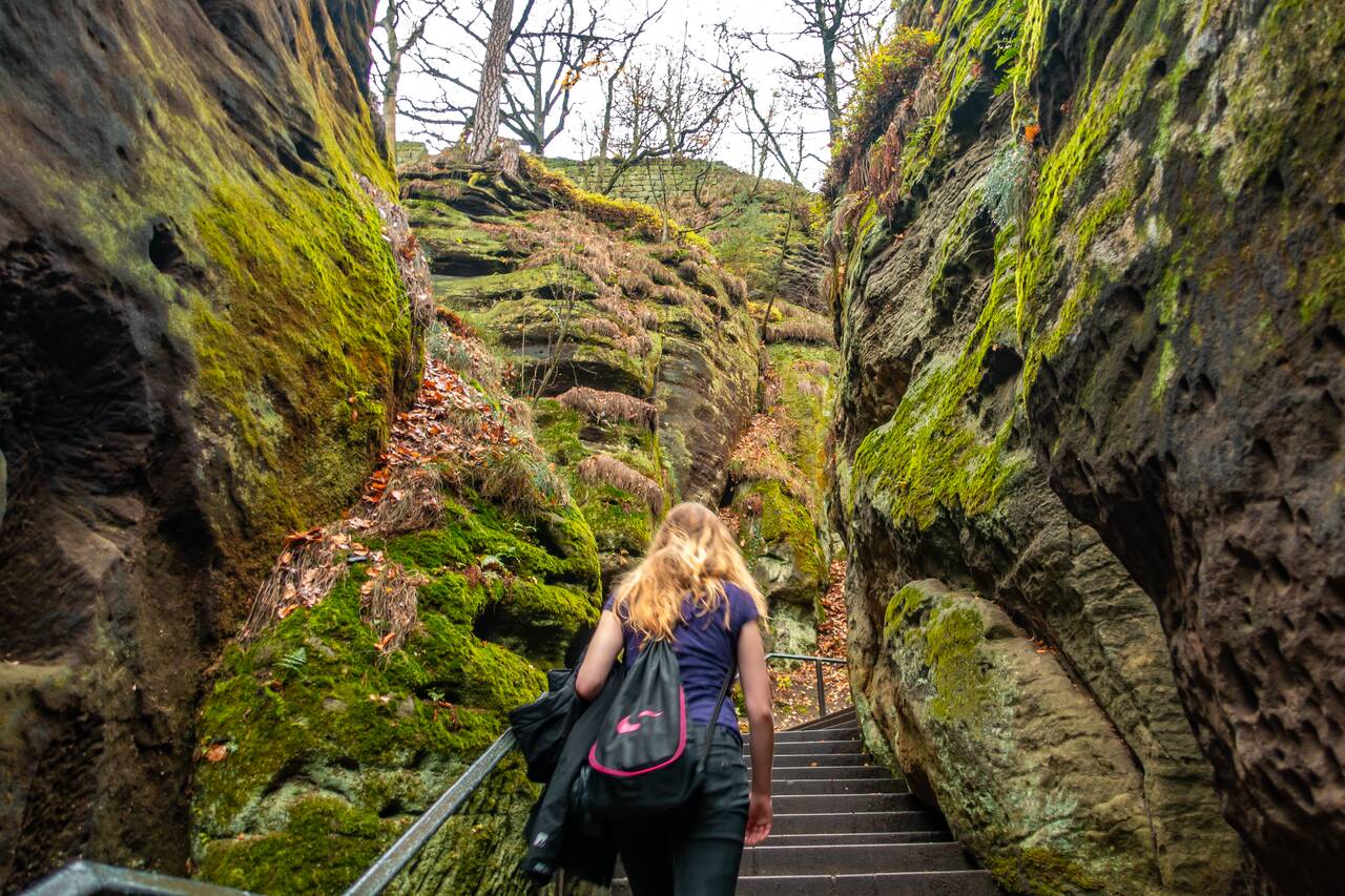My friend hiking at Bastei Bridge