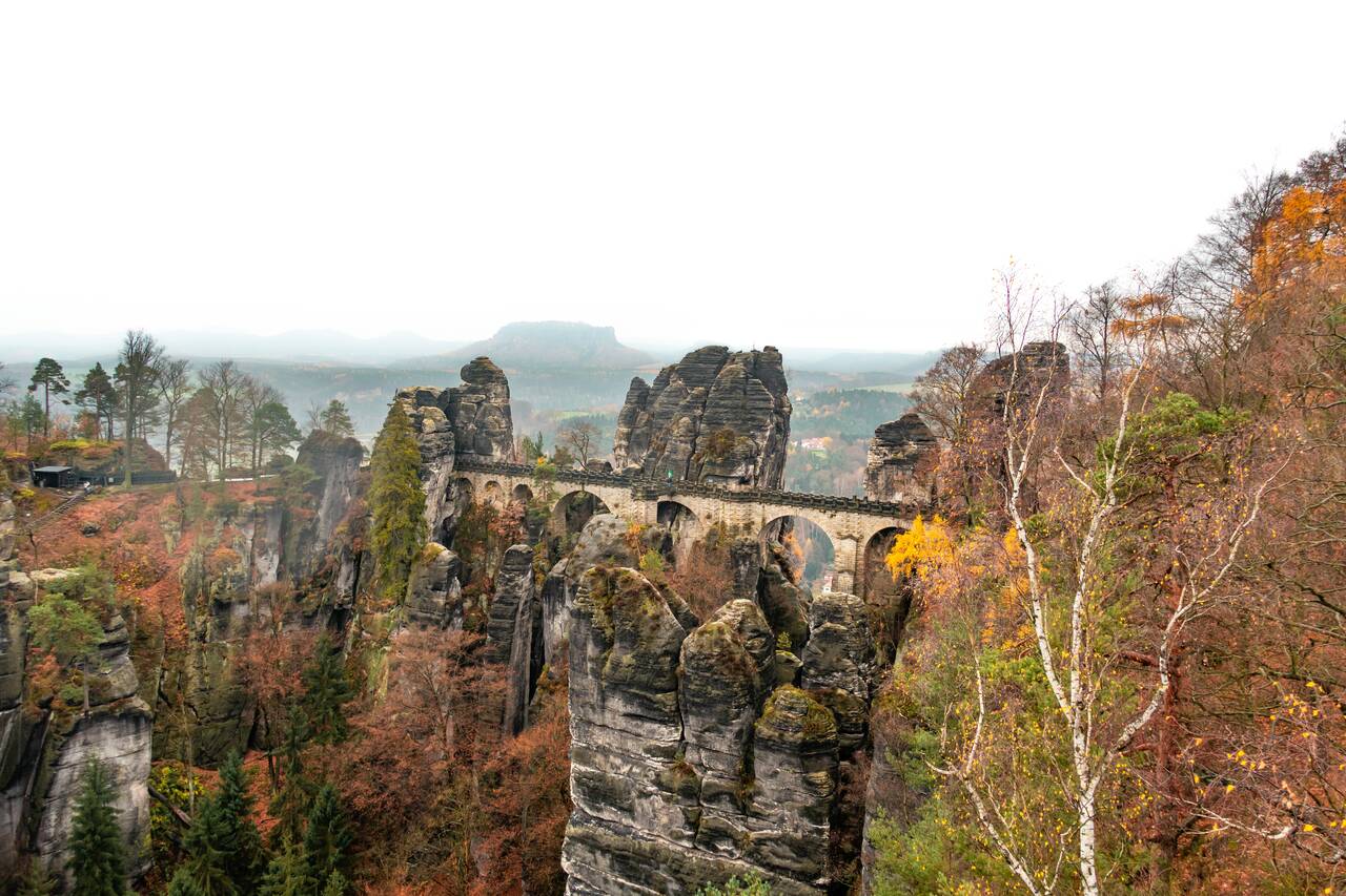 Bastei Bridge seen from a far