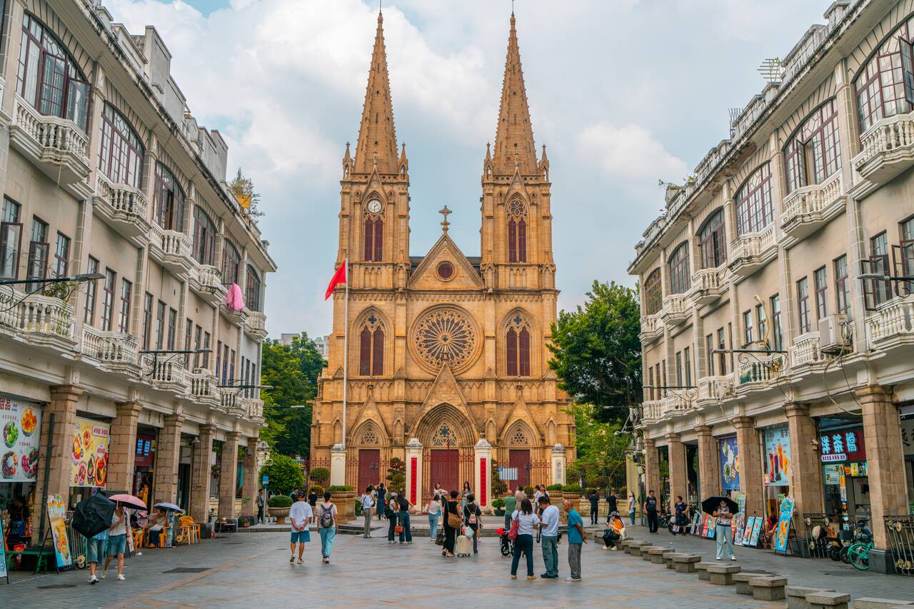 The street in front of Shishi Jesus Sacred Heart Cathedral