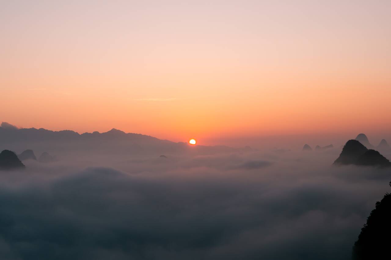 Sunrise over Guilin seen from Xianggong Viewpoint