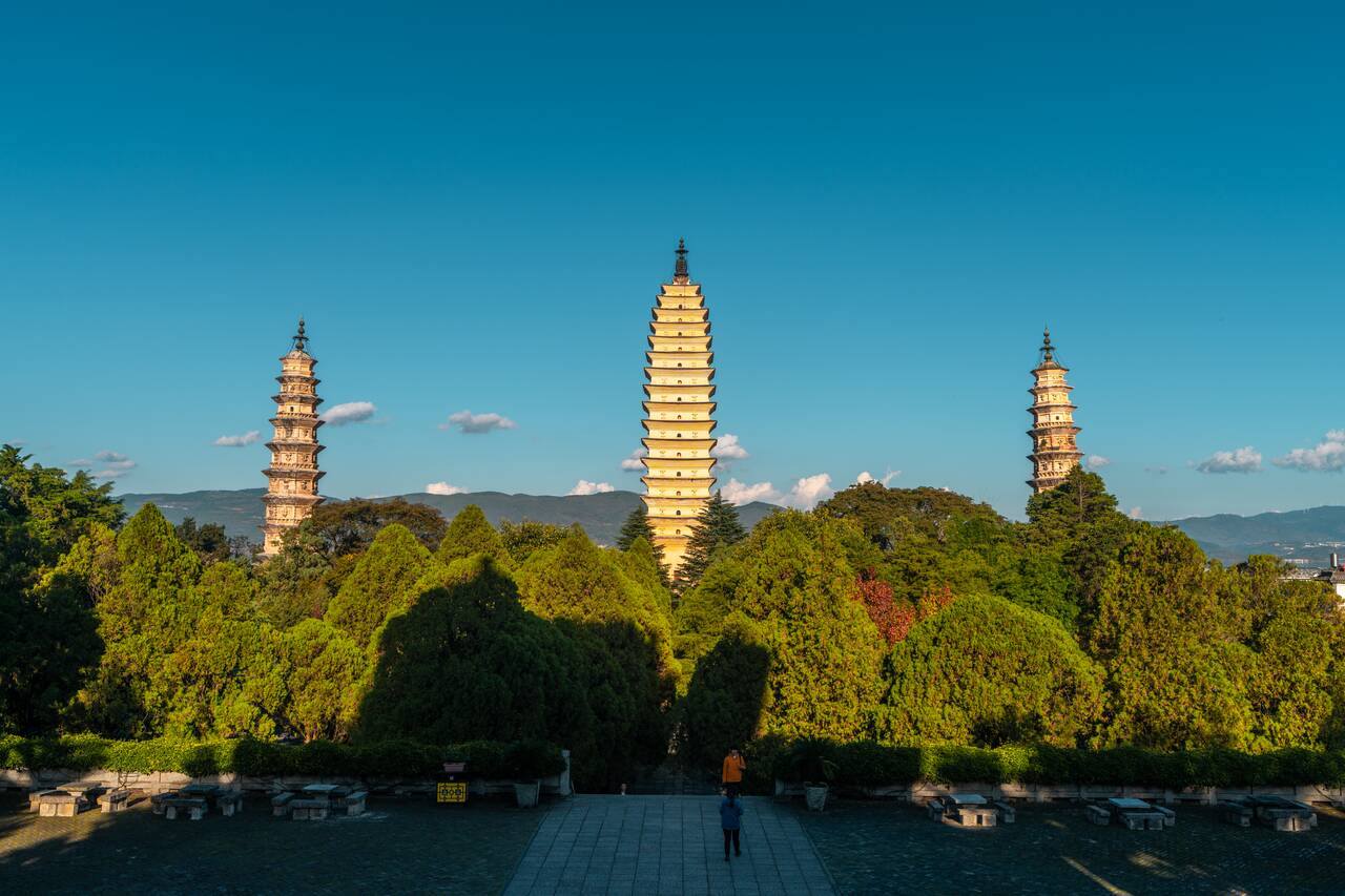Three Pagodas seen from behind