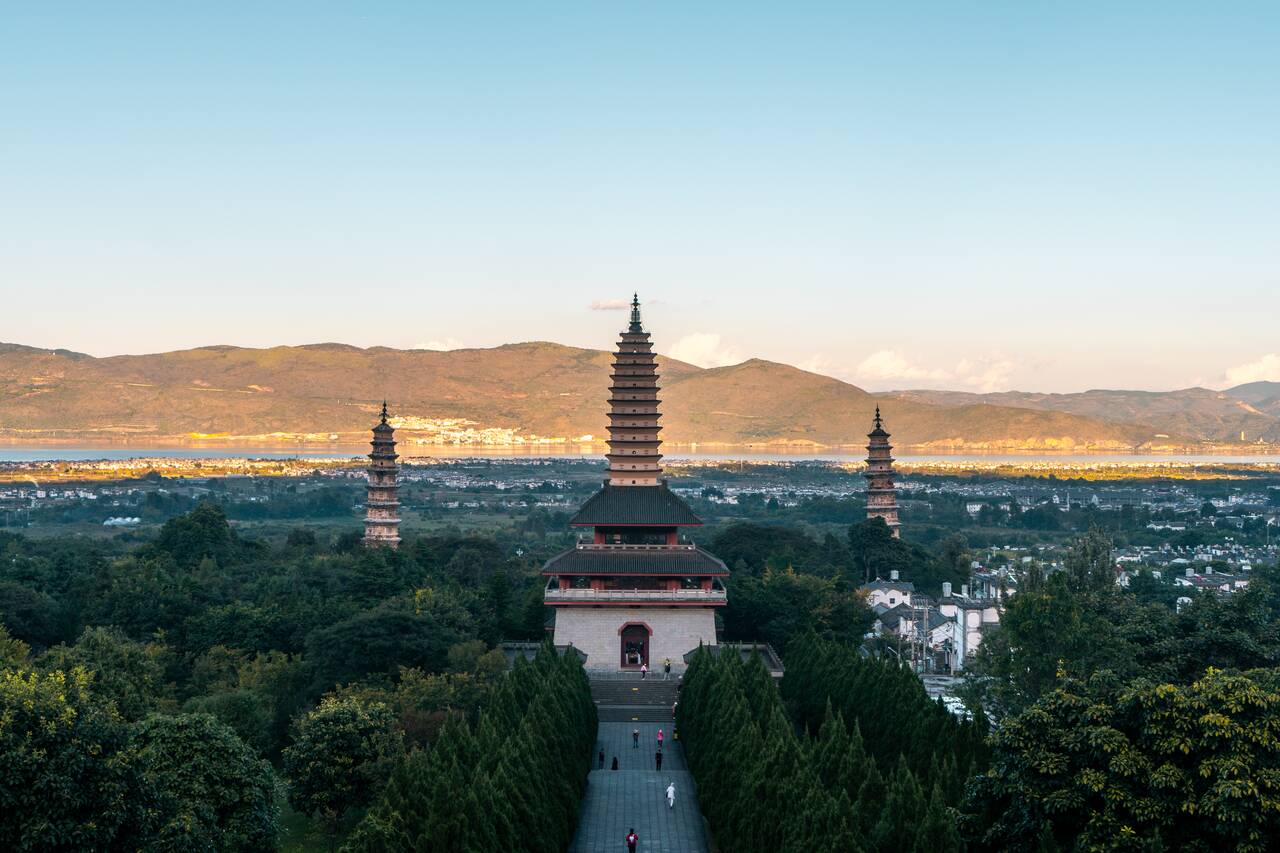 The view seen from the viewpoint pagoda behind the three pagodas
