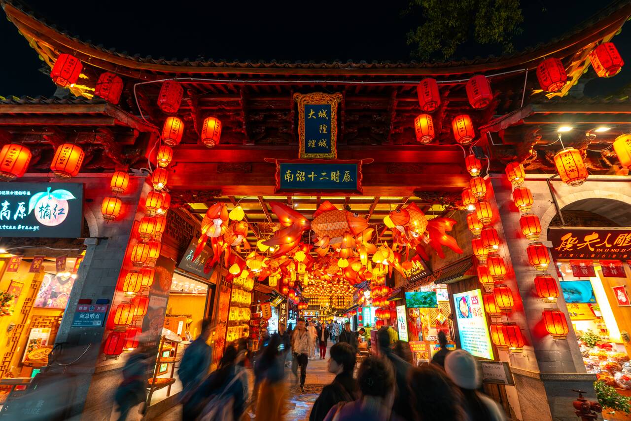 Lanterns at Dali Ancient Village at night