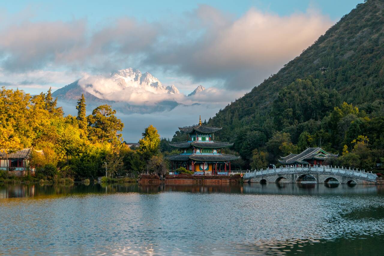 Yulong Snow Mountain seen from Black Dragon Pool Park