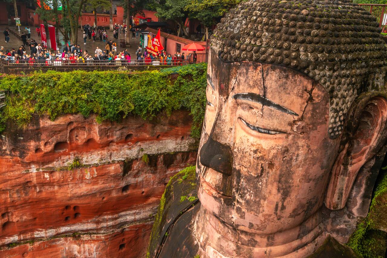 The face of Giant Leshan Buddha up close