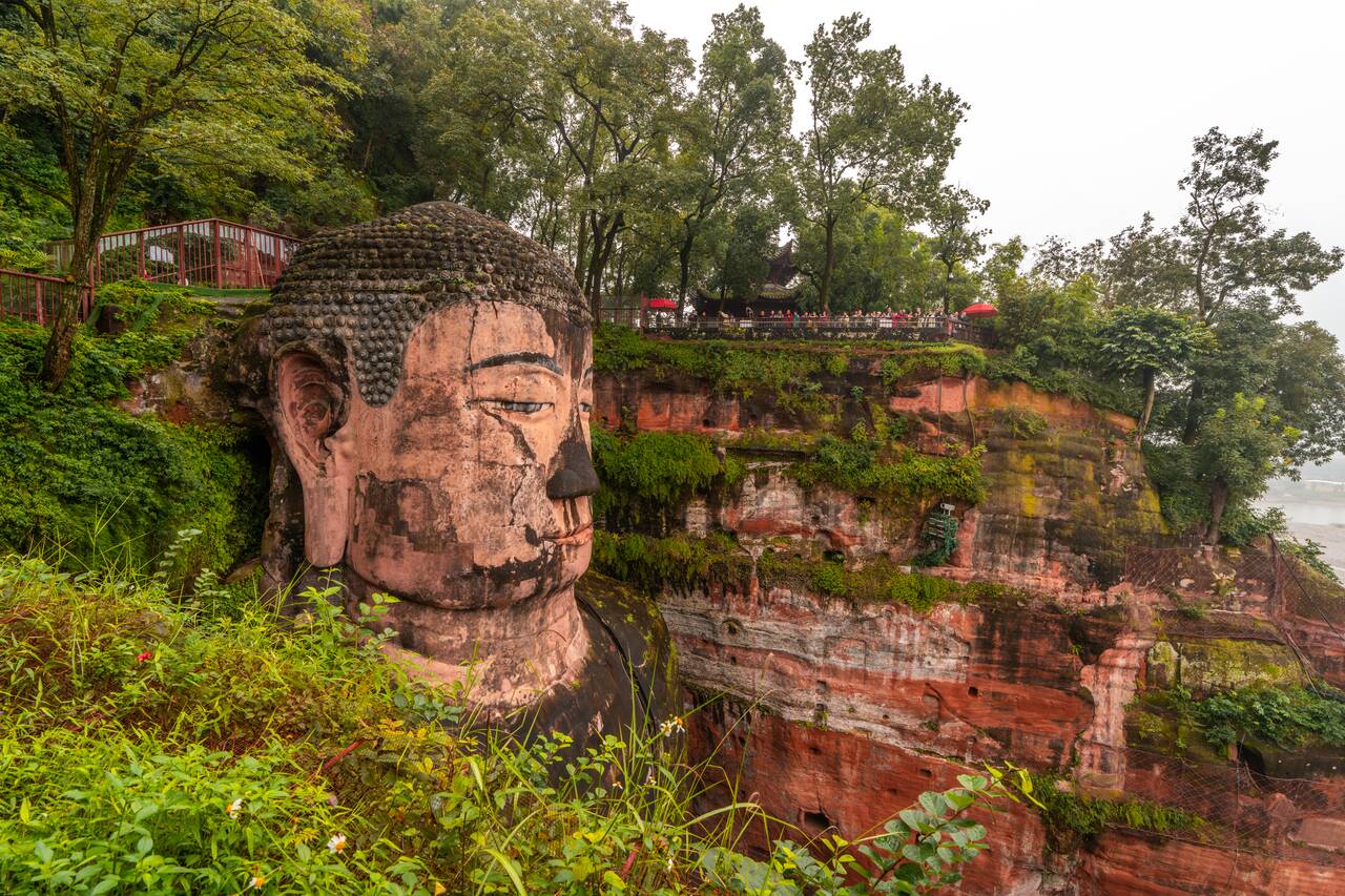 Giant Leshan Buddha seen from a viewpoint above
