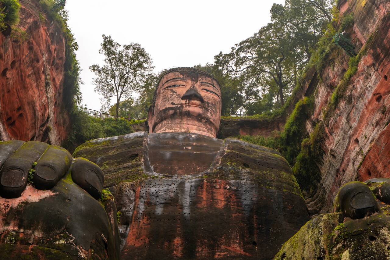 Giant Leshan Buddha seen from the bottom