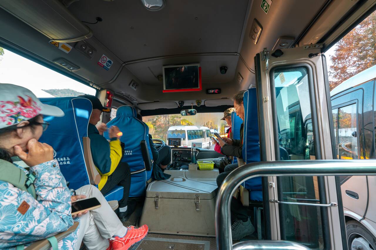 Inside the shuttle bus in Zhangjiajie