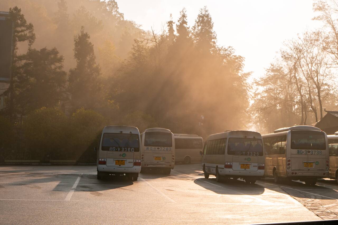 Shuttle buses parked at Zhangjiajie