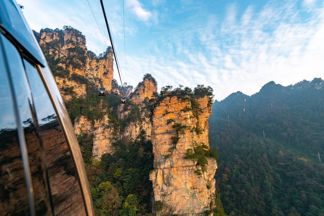 The view from the cable car up Tianzi Mountain