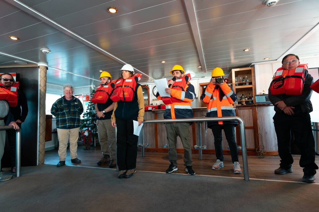 Safety brief before departing on Antarpply's Ushuaia ship