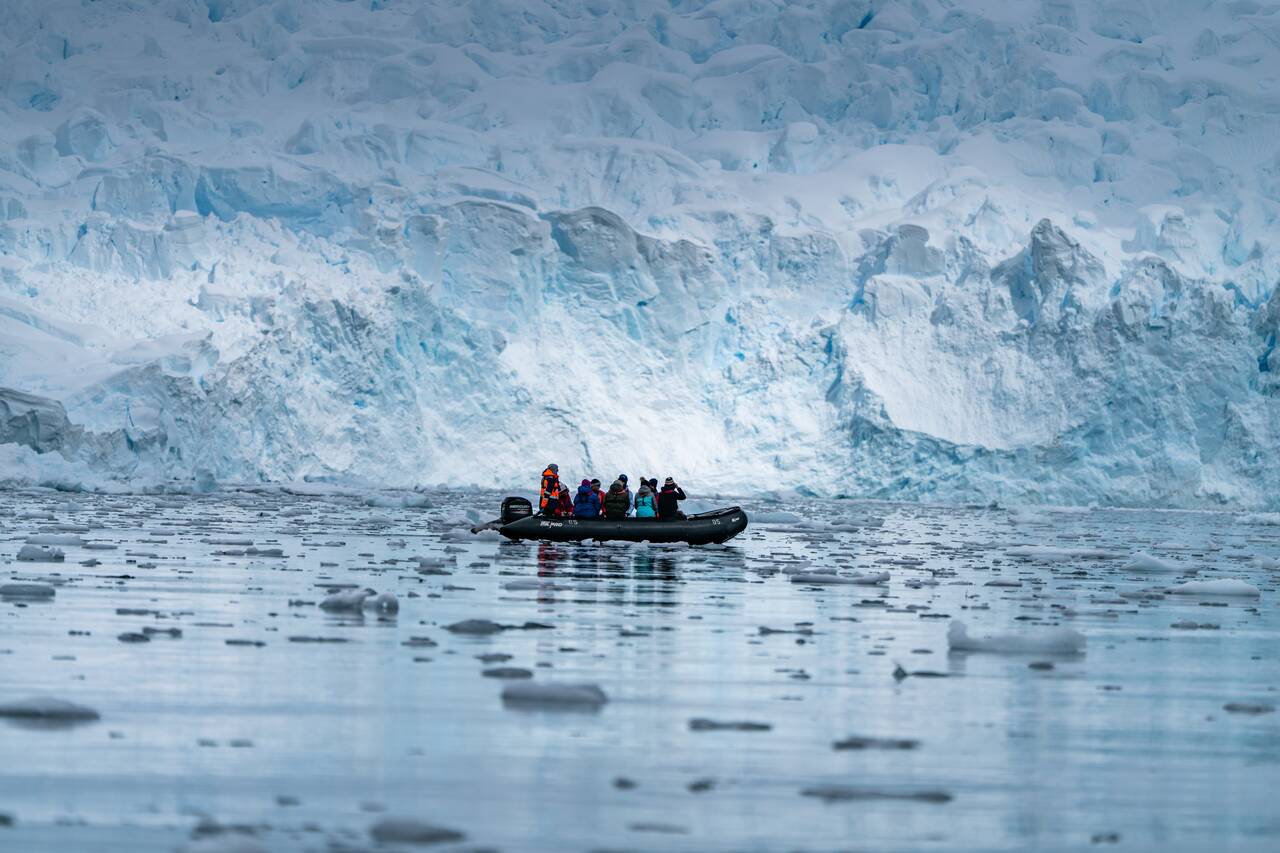 A Zodiac cruise next to an ice berg