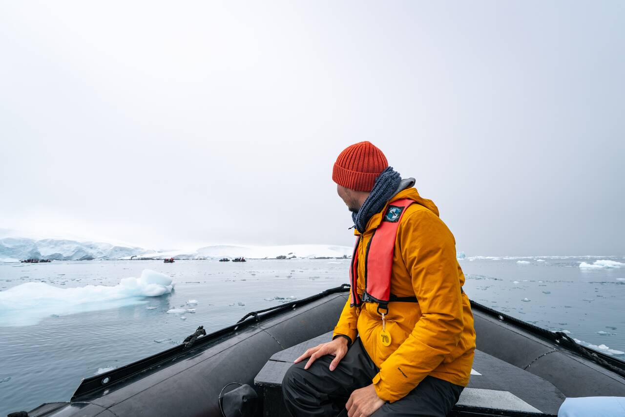 Me sitting in front of a zodiac cruise