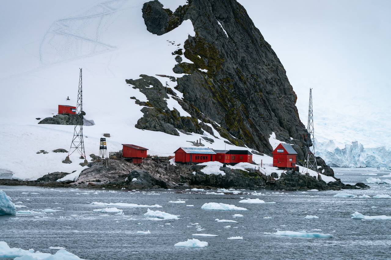Brown Station in Antarctica seen from the ship