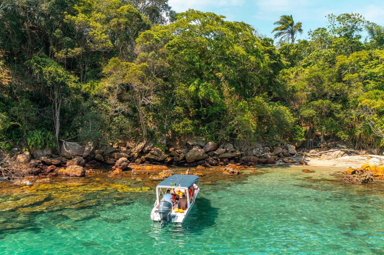 Small boat parked near an island near Paraty