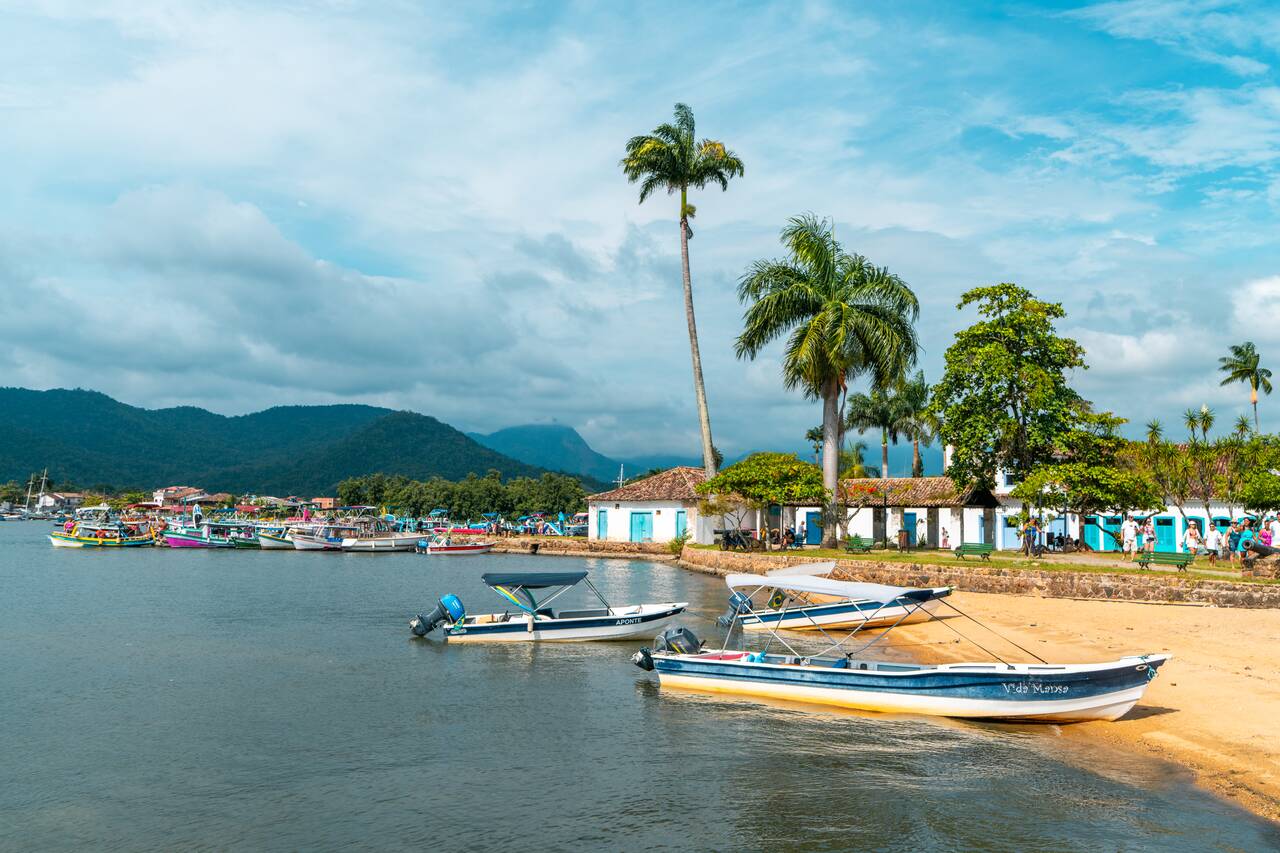 Small boats park in Paraty