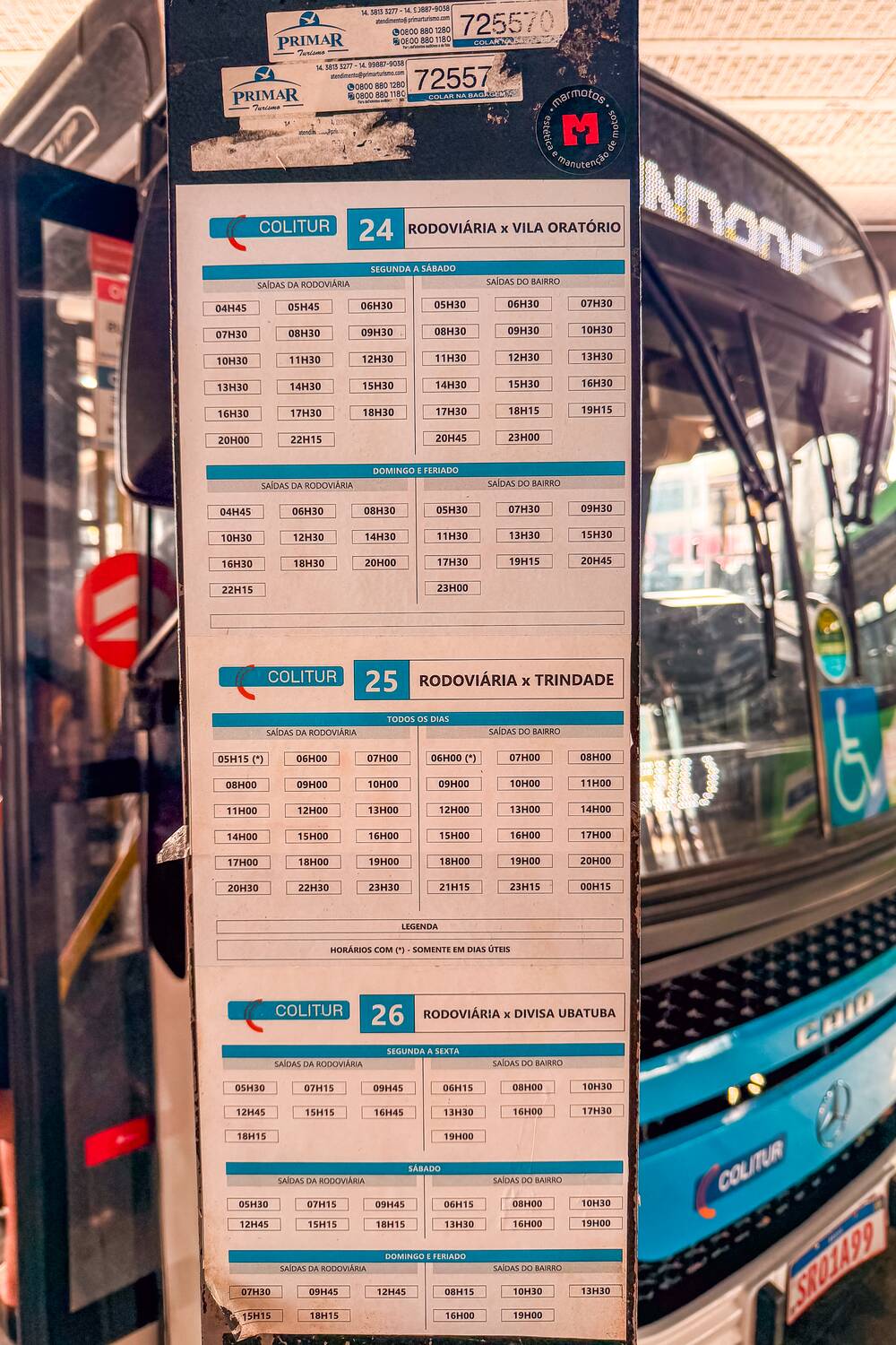 The bus schedule to Vila Oratório