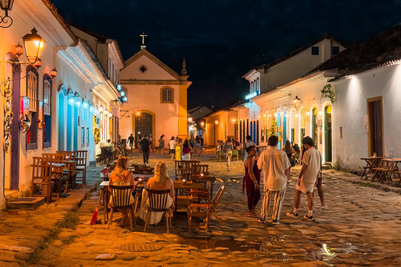 People in Paraty at night