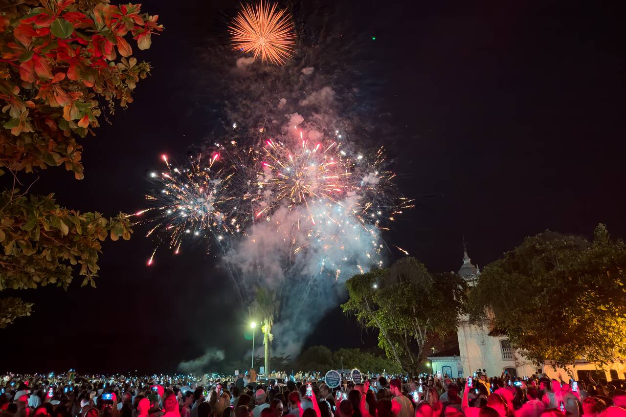 People watching fireworks in Paraty during NYE