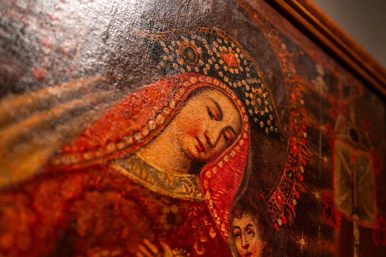 Close up shot of a painting found inside Museu Boulieu