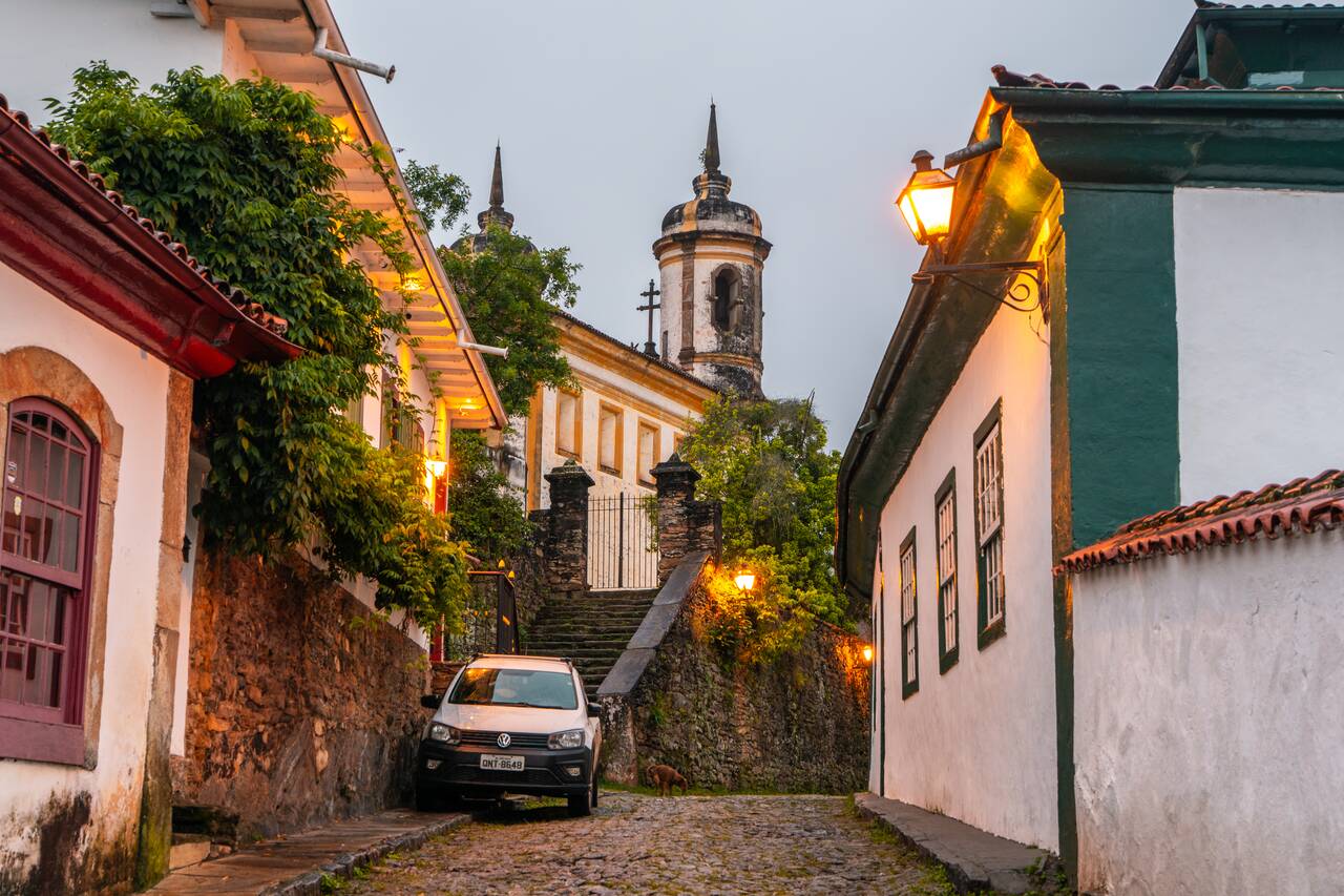 Romantic street of Ouro Preto at night